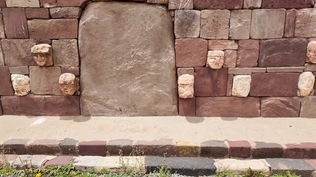 Ancient Tenon Heads at the Semi-Subterranean Temple of Tiwanaku, Bolivia