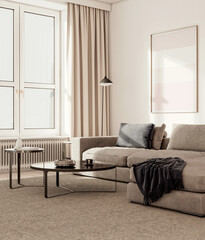 Naklejka premium Large luxury modern bright interiors Living room mockup illustration 3D rendering Generated Color Image