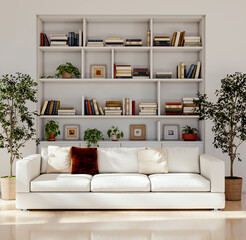 Naklejka premium Large luxury modern bright interiors Living room mockup illustration 3D rendering Generated Color Image