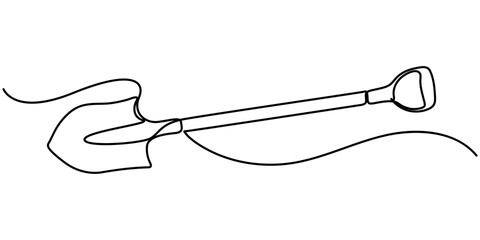 Obraz premium shovel continuous one line drawing, One line drawing in a minimalist style, One line drawing background, outline illustration. 