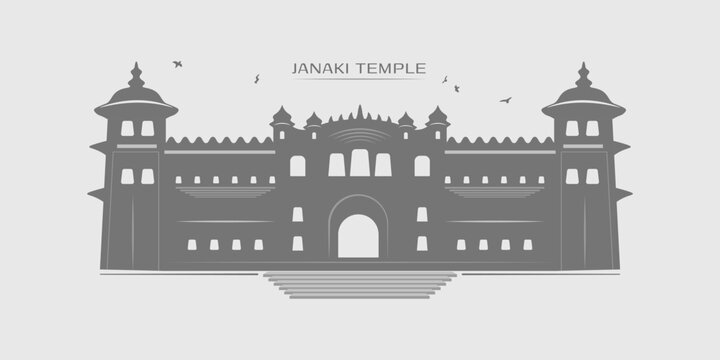 Janaki Temple Janakpur Nepal &ndash; Historic Mithila Palace Temple Architecture Vector Illustration