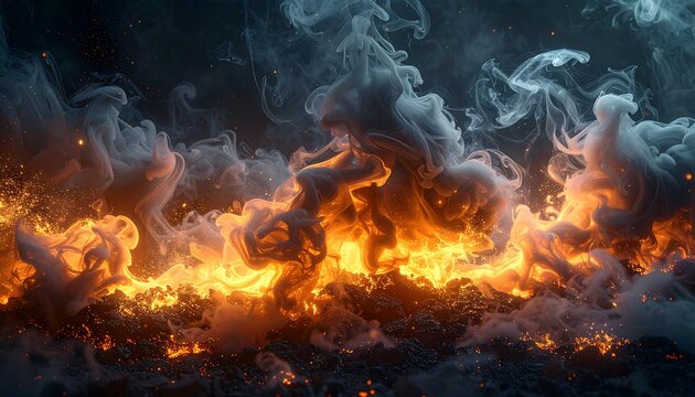 Swirling orange and white smoke amidst dark gray background