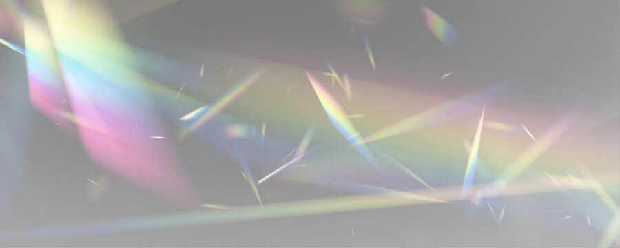 Neon rainbow prism scatters crystal diamond light across glass glitter under sun rays. PNG vector lens captures sparkle with bright glare and radiant flare effect. Sunlight forms a vivid ray.