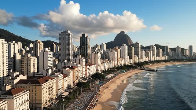 Panoramic Aerial View of Rio de Janeiros Iconic Beachfront Skyline.