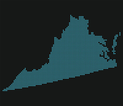 Virginia Light Blue Point Grid Map on Black for National Landing Innovation District and Arlington Defense