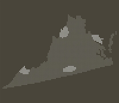 Virginia State Grey and White Dotted Map on Brown