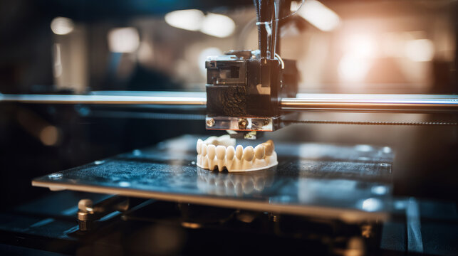 3D printer manufacturing custom dental model for prosthetic dentistry in a modern laboratory environment