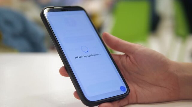 Mobile banking app shows loan request, submission process and successful approval message. Realistic fintech workflow for online credit, personal finance and secure digital transactions. Ideal for