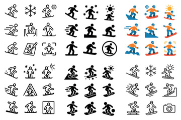 Naklejka premium Winter icons with skier snowboarder colorful