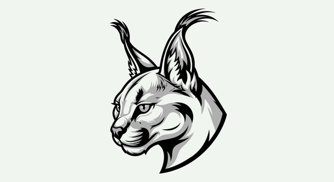 Black and White Lynx Head Illustration.