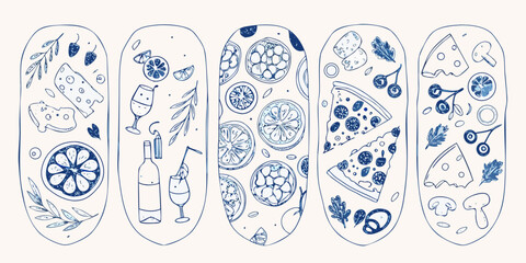 Stylized skateboard deck illustrations featuring food and drink motifs © Rathindranath