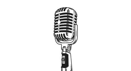 Vector illustration of A vintage microphone illustration in a simple black and white design Isolated on transparent background