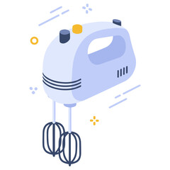 Naklejka premium Isometric blue hand mixer with dual beaters on white background