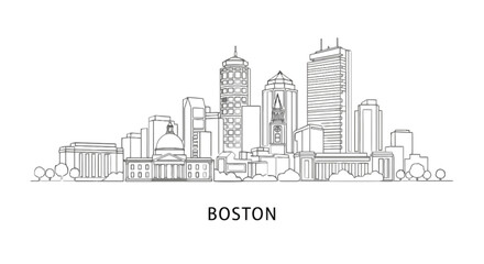 Obraz premium Vector illustration of A minimalist line art illustration of the Boston city skyline Isolated on transparent background