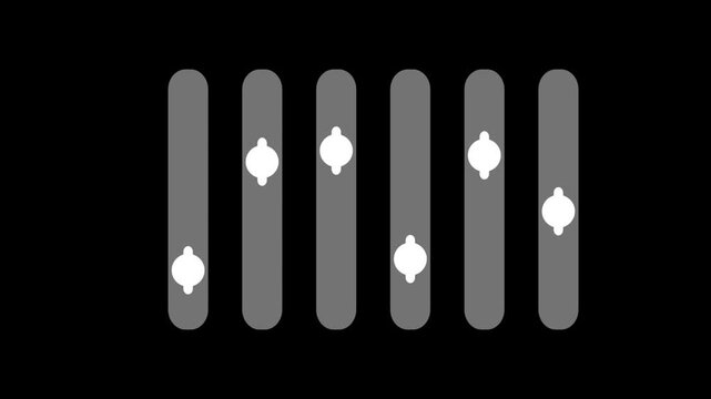 Abstract animation of vertical grey fader controls dynamically adjusting levels, digital video footage.