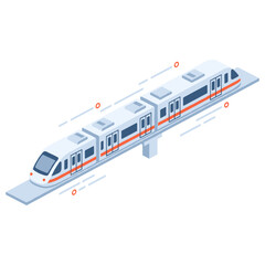 Fototapeta premium Isometric illustration of high-speed modern light rail train on elevated track. No editable stroke