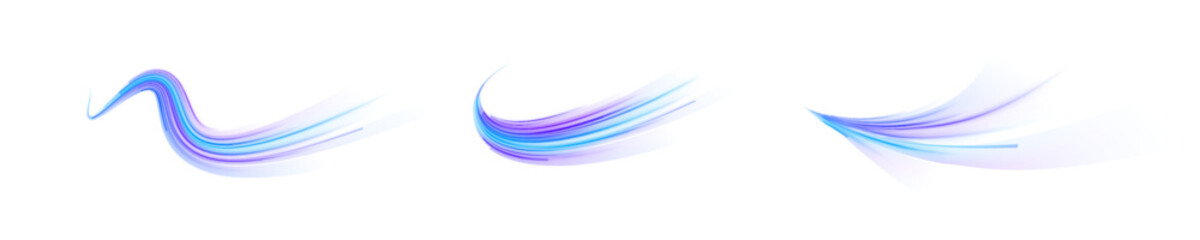 Fototapeta premium Abstract blue neon waves flow across dark space. Glowing lines curve and twist like fast energy streams. Dynamic motion trails create a futuristic technology background.