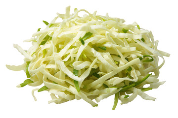 Shredded fresh cabbage and green onions for healthy coleslaw, vegetable salad, or cooking recipe ingredient on transparent