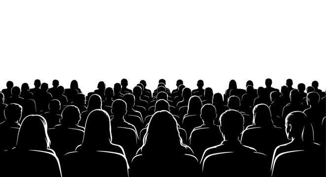 Silhouetted Crowd of People Gathering.