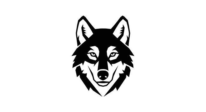 Black and White Wolf Head Illustration.