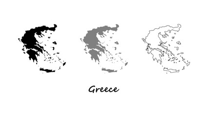 Fototapeta premium Greece map set. Set of Greece map vector on silhouette, gray, and outline. Map of Greece on white background