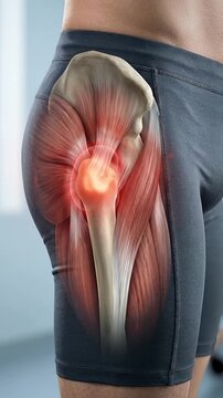 Hip pain chronic inflammation muscle joint tendon pelvis anatomy medical injury health fitness thigh buttock skeleton bone arthritis bursitis ligament nerve body therapy recovery lower back glute