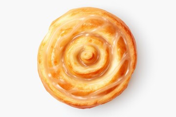 Fototapeta premium Sweet baked cinnamon roll with white icing glaze perfect for breakfast