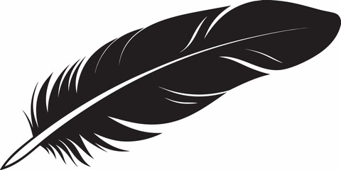 A striking black and white illustration of a single bird feather © Rakesh