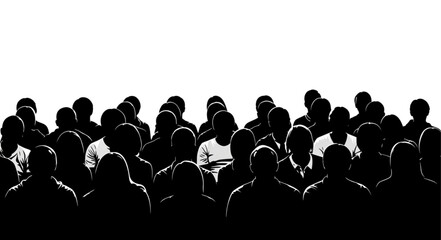 Silhouetted Crowd of People Standing Together.