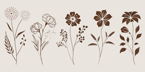 Vintage floral collection delicate sketches of various botanical blooms © Rakesh