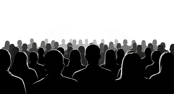 Silhouetted Crowd of People Standing Together.