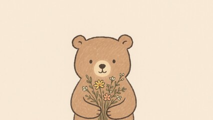 Fototapeta premium Cute bear holding flowers wallpaper for desktop