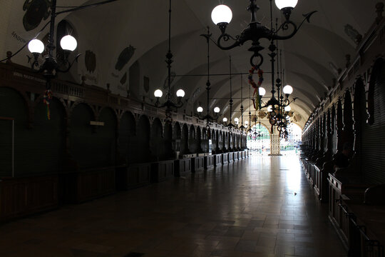 Cloth Hall Sukiennice Krakow August 2024 market building main square early morning