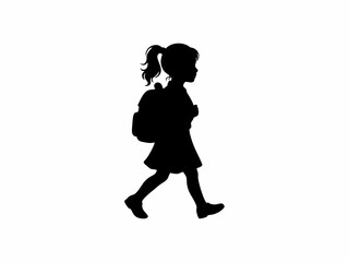Silhouette of School Girl with Backpack Walking to Class for back to school design concept 