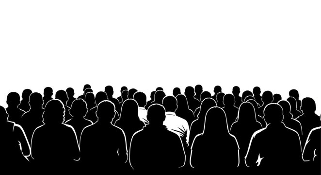 Silhouetted Crowd of People Standing Together.