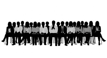 Silhouetted People Sitting in a Row.