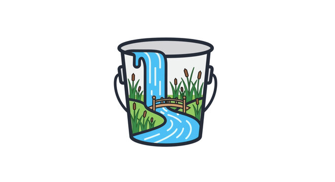 Bucket with Water Flowing Out.