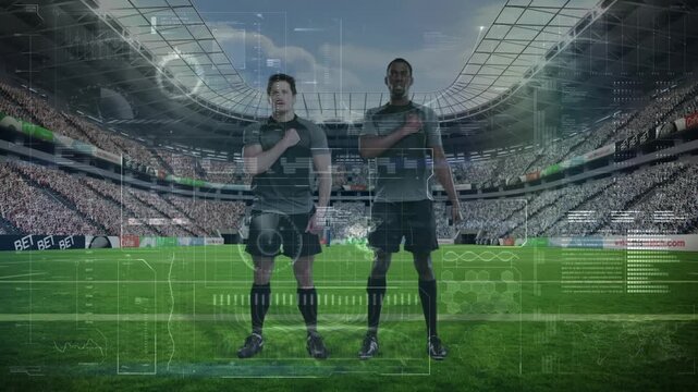 Animation of data processing over rugby players