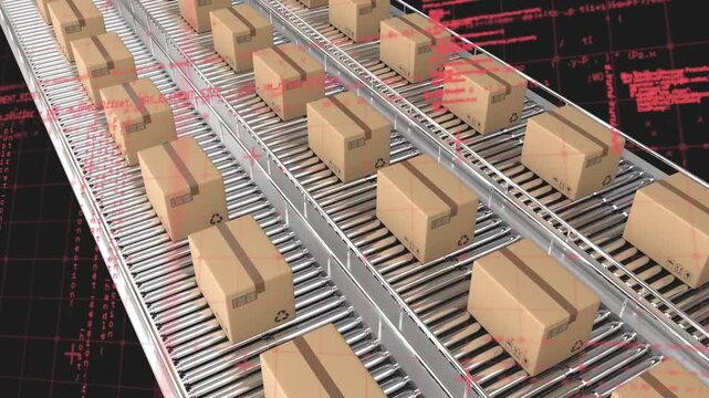 There are lots of cardboard boxes on a green screen