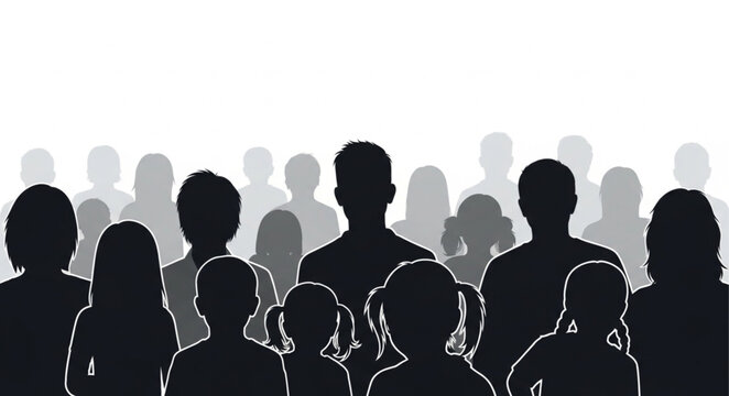 Silhouettes of People in Crowd.