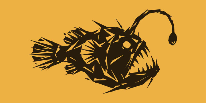 Abstract geometric anglerfish vector icon for deep sea marine life brand identity collection professional gaming logo design creative animal mascot