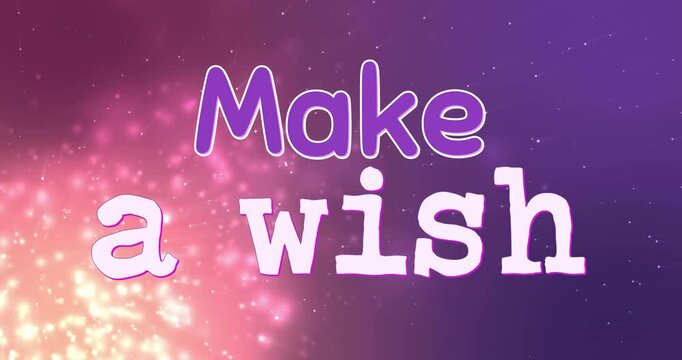 Make wish text animation over sparkling pink and purple background