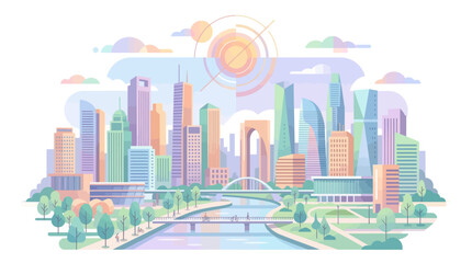 Modern Cityscape with Tall Buildings and River.