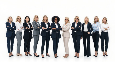 Fototapeta premium Full-length portrait of a confident team of diverse businesswomen celebrating empowerment and success on International Women's Day