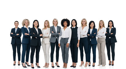 Obraz premium Diverse group of women in business suits celebrating International Women's Day, showcasing unity and strength