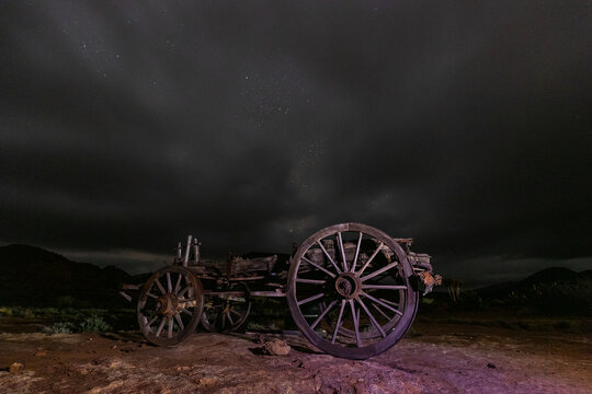 Old Wooden Wagon at Night
