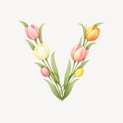 Obraz premium Floral alphabet V illustration