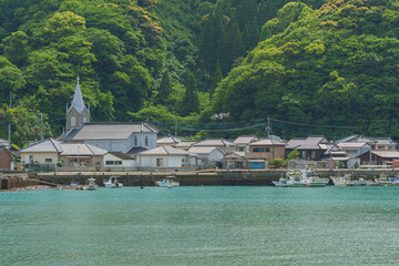 熊本県天草市 﨑津集落 海と教会がある漁村の景観