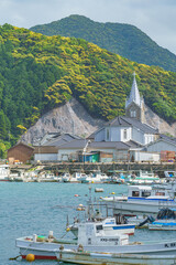 熊本県天草市 﨑津集落 海と教会がある漁村の景観