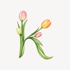 Floral letter K illustration design.